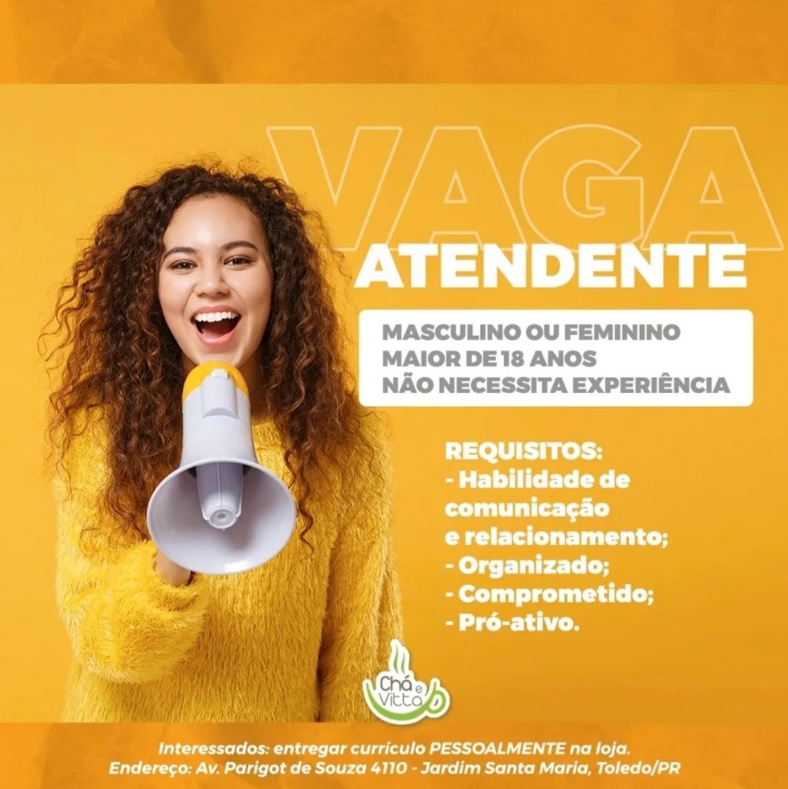 Chá e Vitta de Toledo oferece oportunidade para o cargo de Atendente; saiba como se candidatar