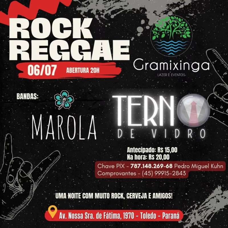 Bandas Marola e Terno de Vidro se apresentam no Evento Rock Reggae neste sábado (06), em Toledo