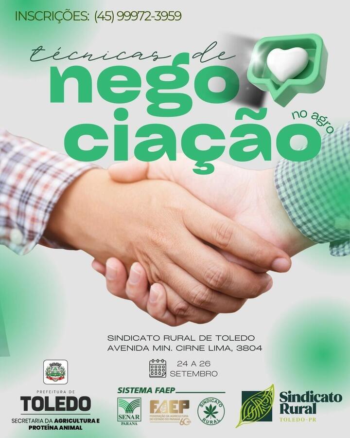 Prefeitura de Toledo oferece curso de Técnicas de Negociação no Agro