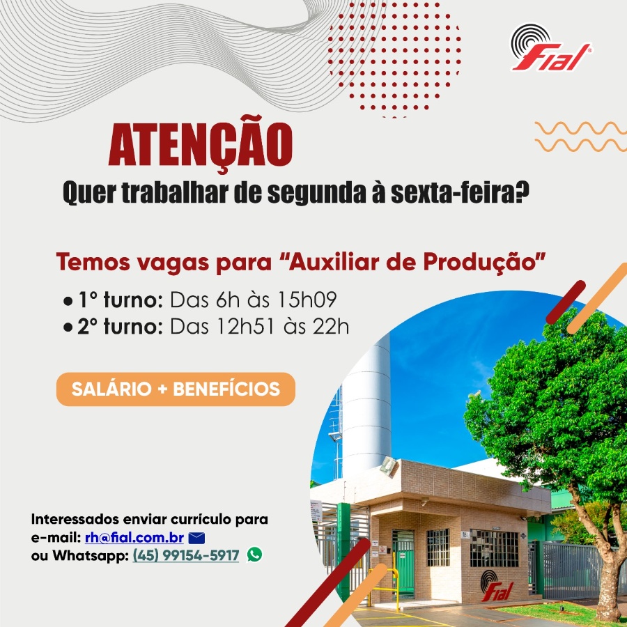 Fial de Toledo contrata Auxiliar de Produção com vagas para dois turnos; envie o seu currículo aqui