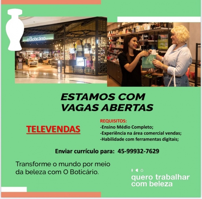 Oportunidade no Grupo Boticário de Toledo para atuação na área de Televendas; confira os detalhes e candidate-se aqui