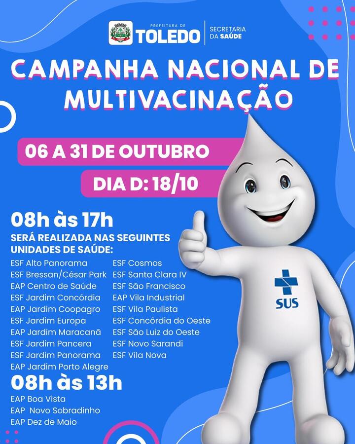 Toledo realiza Dia D de vacinação neste sábado (18)