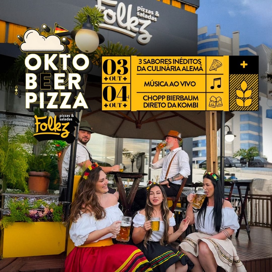 OktobeerPizza da Folkz ocorre dias 03 e 04 de outubro com clima de Oktoberfest, pizzas inéditas, chopp Bierbaum e música ao vivo em Toledo