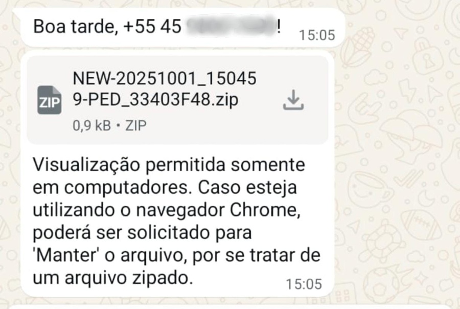 Golpe com arquivo ???.zip??? no WhatsApp acende alerta em Toledo e região