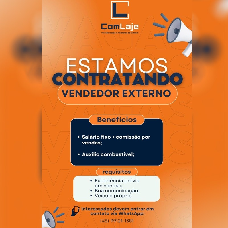ComLaje de Toledo abre vaga para Vendedor Externo com salário fixo e comissão; envie o seu currículo aqui