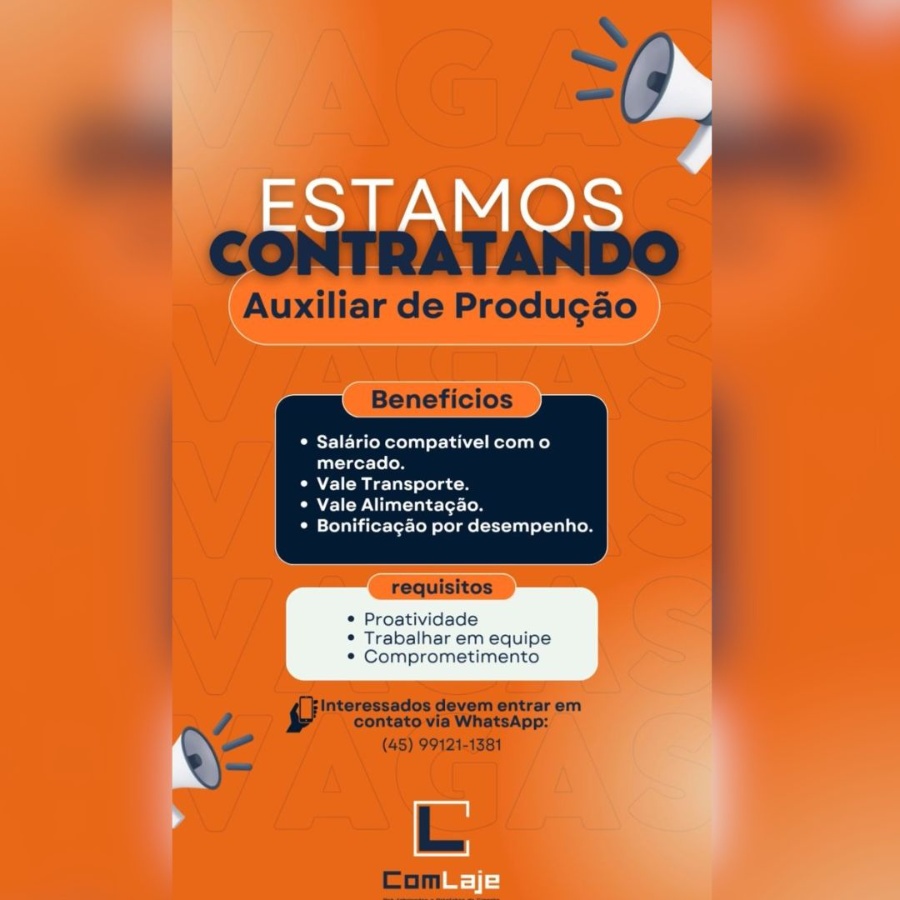 ComLaje de Toledo abre oportunidade para Auxiliar de Produção; confira os detalhes e envie o seu currículo aqui