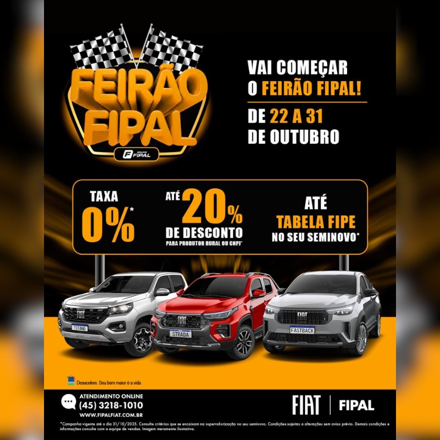 Feirão Fipal ocorre neste sábado em Toledo com descontos imperdíveis, test drive e café da manhã especial