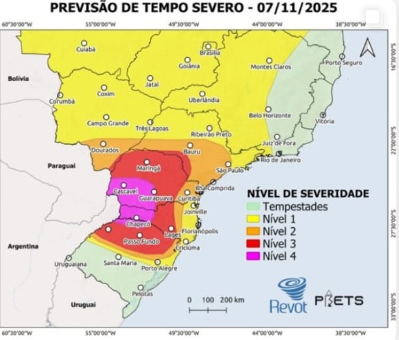 Previsão aponta risco de granizo e ventos fortes em Toledo na tarde desta sexta-feira