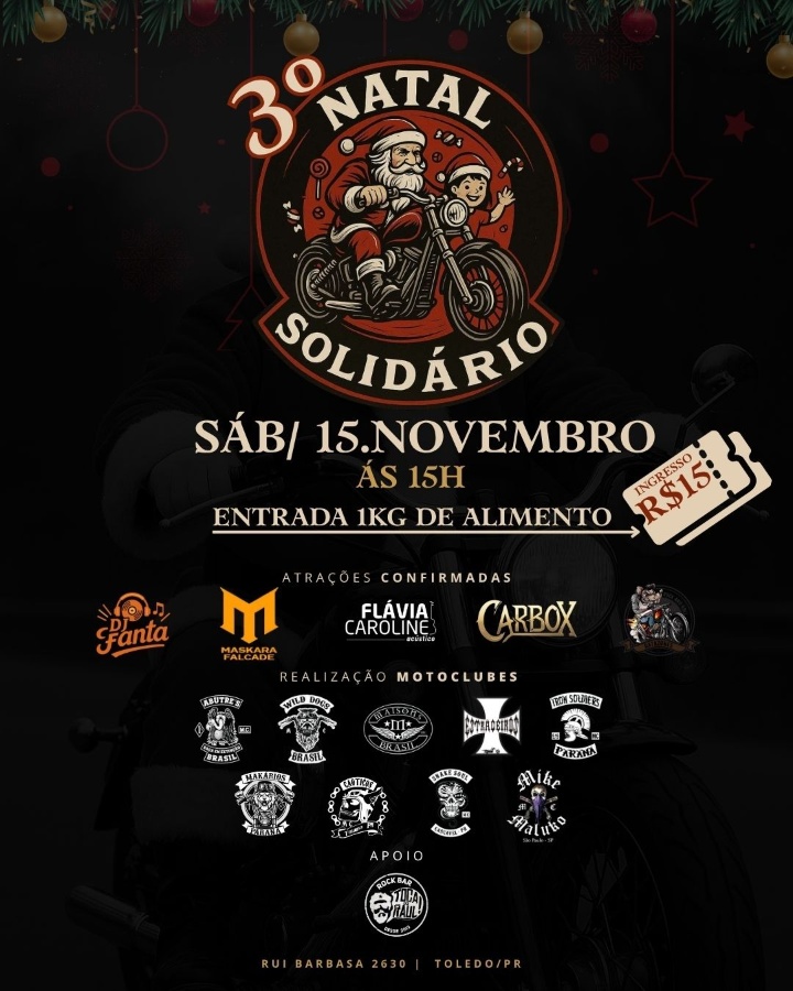 Evento com cinco atrações musicais marca lançamento do 3º Natal Solidário em Toledo