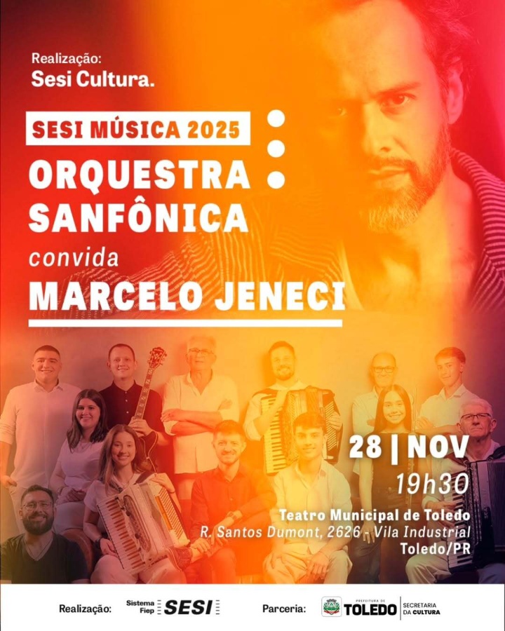 Toledo recebe espetáculo do Sesi Música 2025 com Orquestra Sanfônica e Marcelo Jeneci