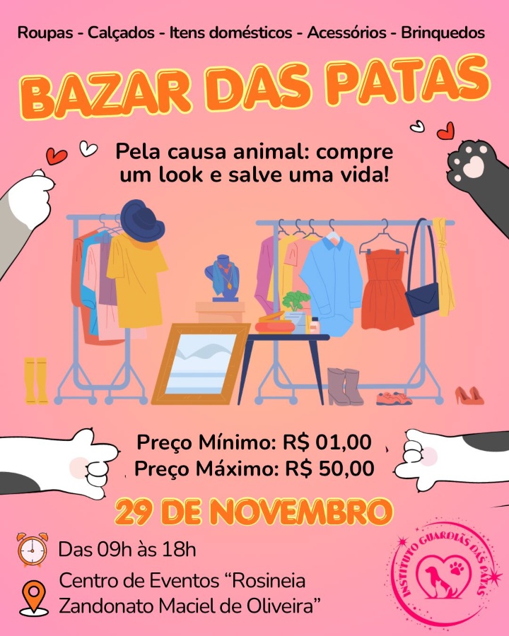 Instituto Guardiãs das Patas promove bazar para auxiliar tratamento e vacinação de animais acolhidos em Toledo
