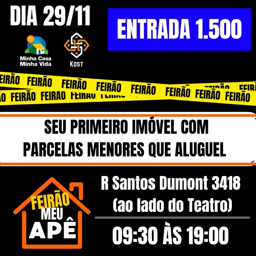 Feirão Meu Apê da Imobiliária Kost: adquira o seu imóvel com entradas a partir de R$ 1.500,00 neste sábado em Toledo