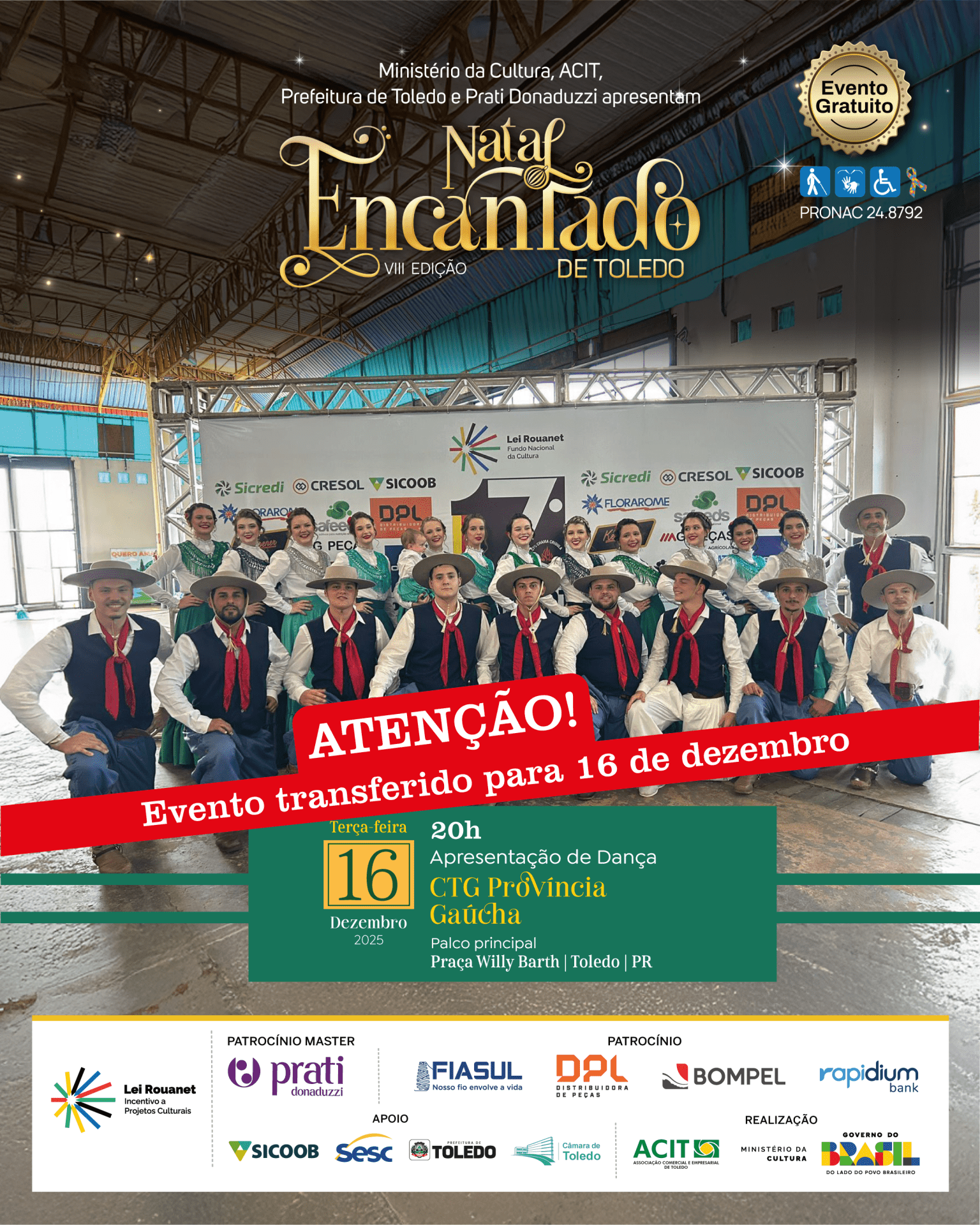 Mau tempo adia apresentações culturais do Natal Encantado de Toledo deste final de semana