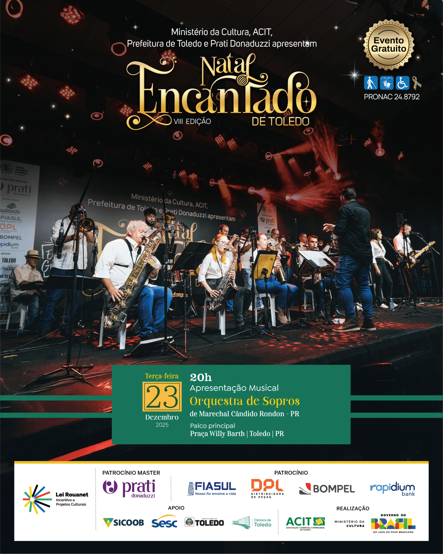 Natal Encantado de Toledo: Orquestra de Sopros encerra programação cultural no dia 23 de dezembro