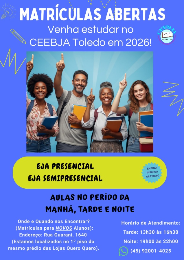 CEEBJA Toledo abre matrículas para 2026 e amplia horários do Ensino Médio