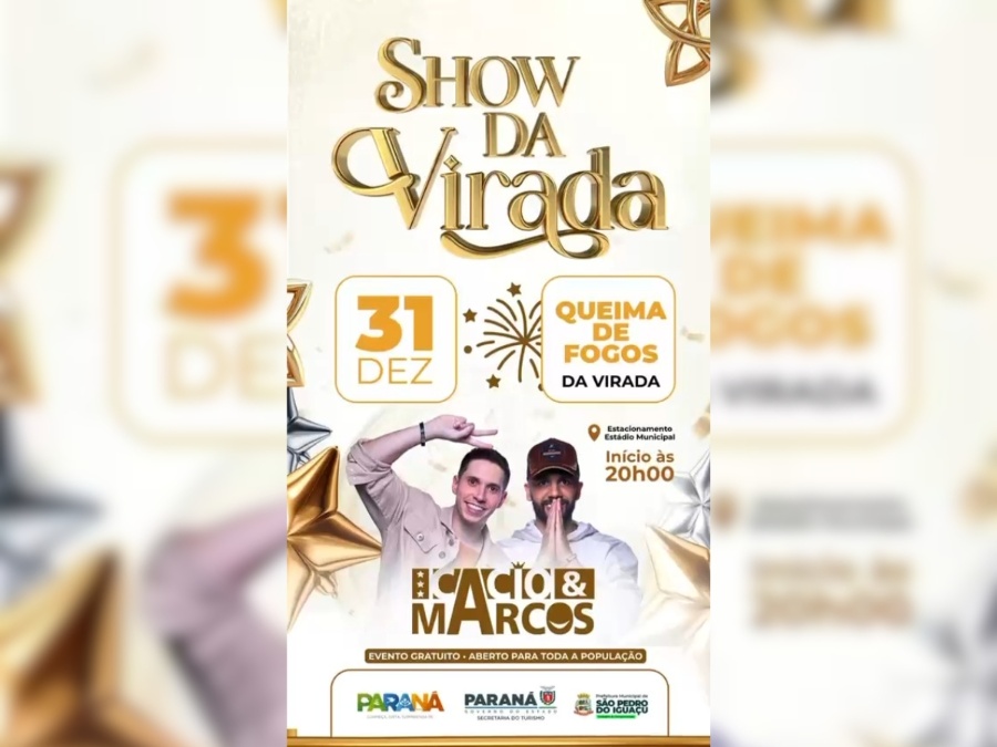 Show da Virada em São Pedro do Iguaçu terá Cácio e Marcos e queima de fogos