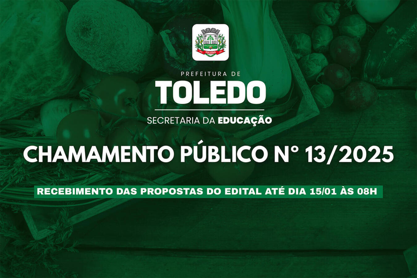 Secretaria de Educação de Toledo abre credenciamento de fornecedores da agricultura familiar para alimentação escolar