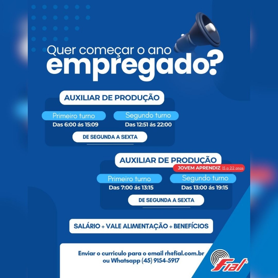 Fial Indústria de Fios Têxteis abre vagas para Auxiliar de Produção e Jovem Aprendiz em Toledo; candidate-se aqui