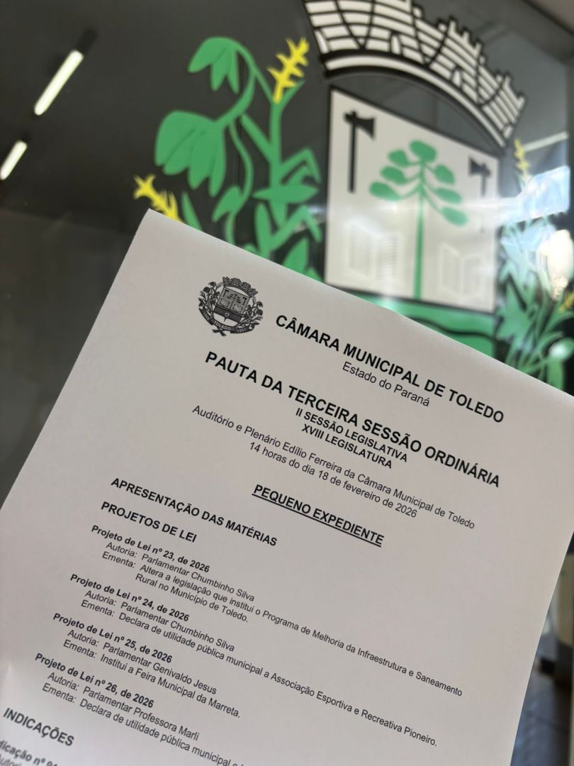 Câmara de Toledo recebe quatro novos projetos de lei durante sessão ordinária