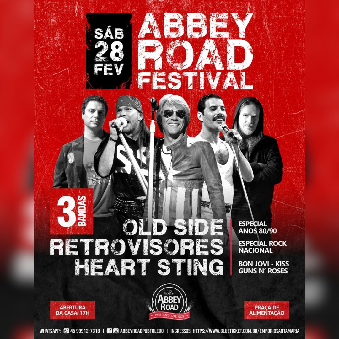 Festival de Rock com três bandas agita o Abbey Road Pub neste sábado (28) em Toledo; garanta o seu ingresso aqui