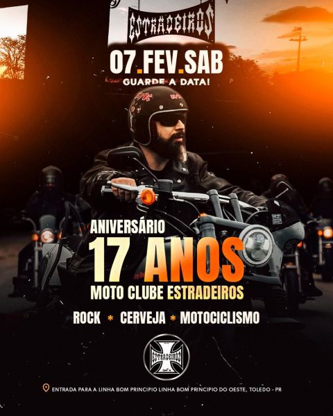 Motoclube Estradeiros comemora 17 anos com festa aberta ao público neste sábado (7)