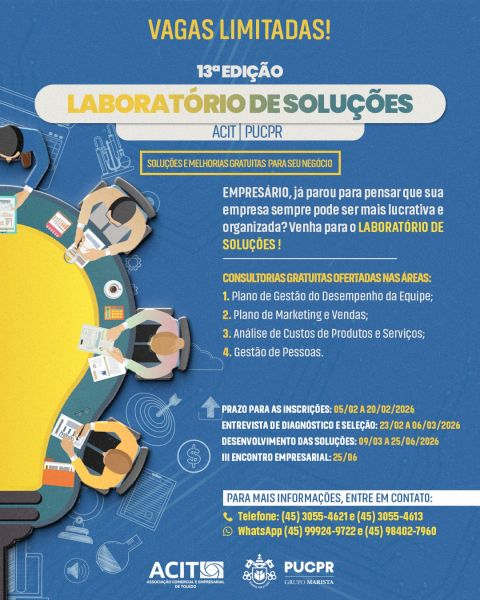 Estão abertas as inscrições para a 13ª edição do Laboratório de Soluções ACIT e PUCPR