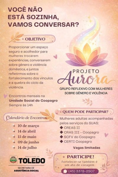 Smas cria projeto para mulheres refletirem sobre violência doméstica