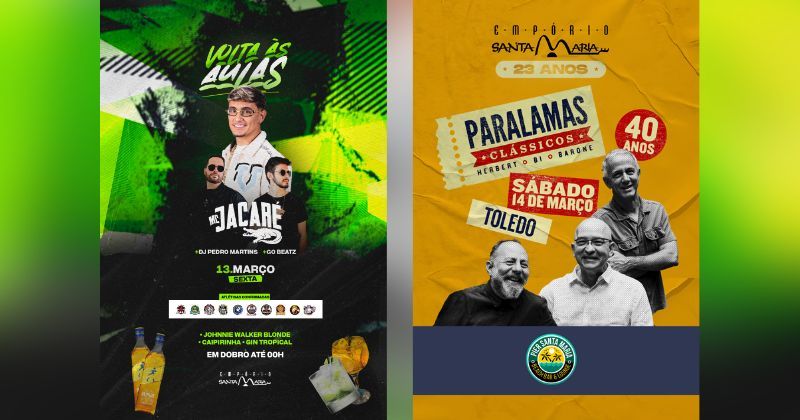 Empório Santa Maria de Toledo promove festa 'Volta às Aulas' na sexta e show 'Paralamas Clássicos 40 Anos' no sábado; garanta o seu ingresso aqui