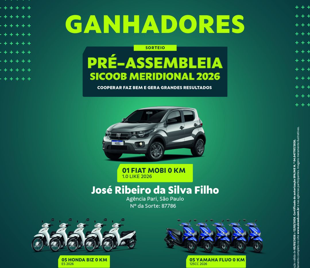 Sicoob Meridional divulga ganhadores com sorteio da pré-assembleia