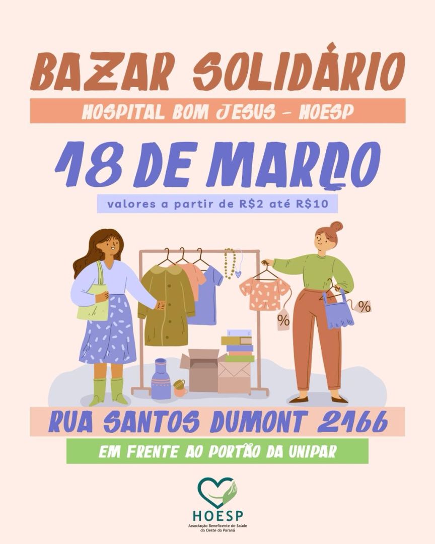 Bazar solidário do Hospital Bom Jesus acontece nesta quarta-feira com peças a partir de R$ 2