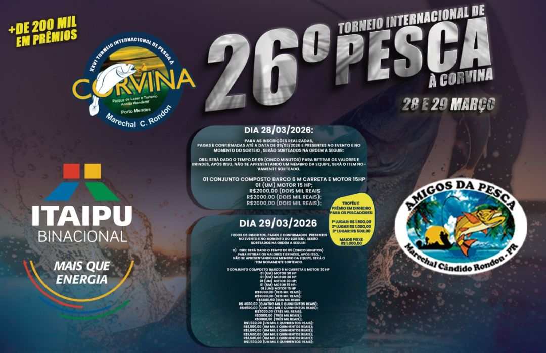 Torneio de Pesca à Corvina esgota inscrições e deve movimentar Marechal Cândido Rondon com apoio da Itaipu Binacional