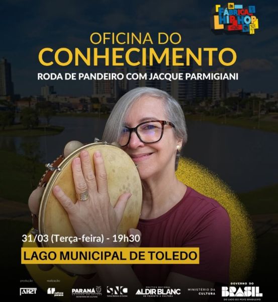 Oficina gratuita de pandeiro será realizada no Lago Municipal de Toledo com vagas limitadas
