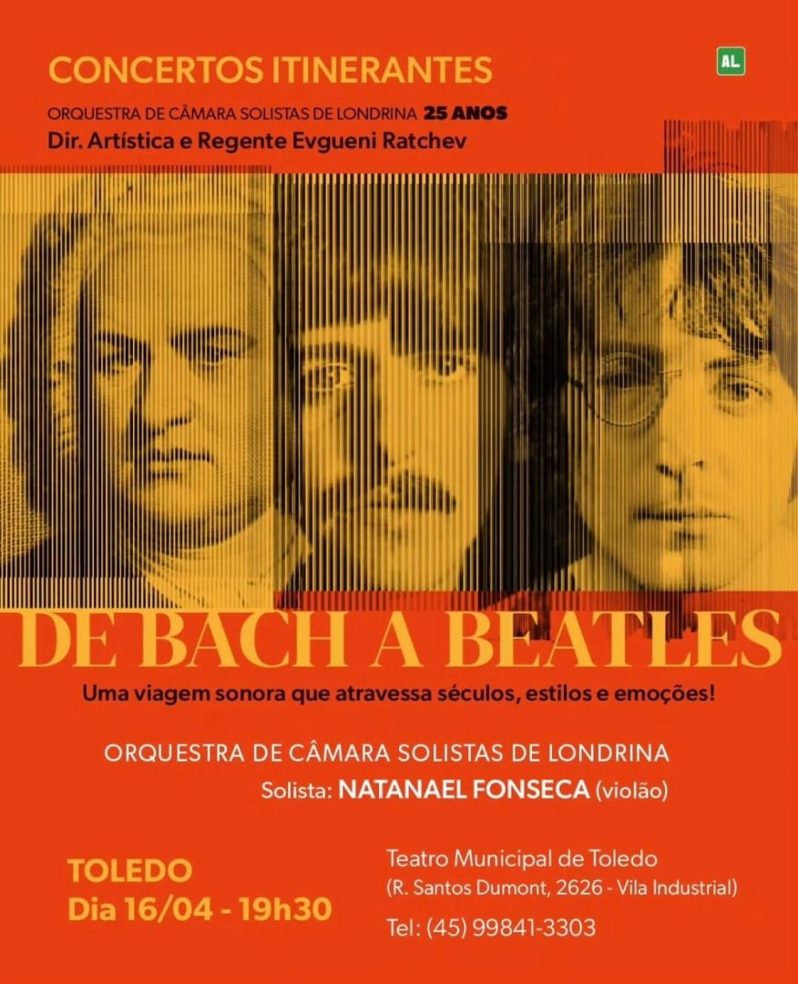 Concerto ‘De Bach a Beatles’ leva viagem musical ao Teatro Municipal de Toledo
