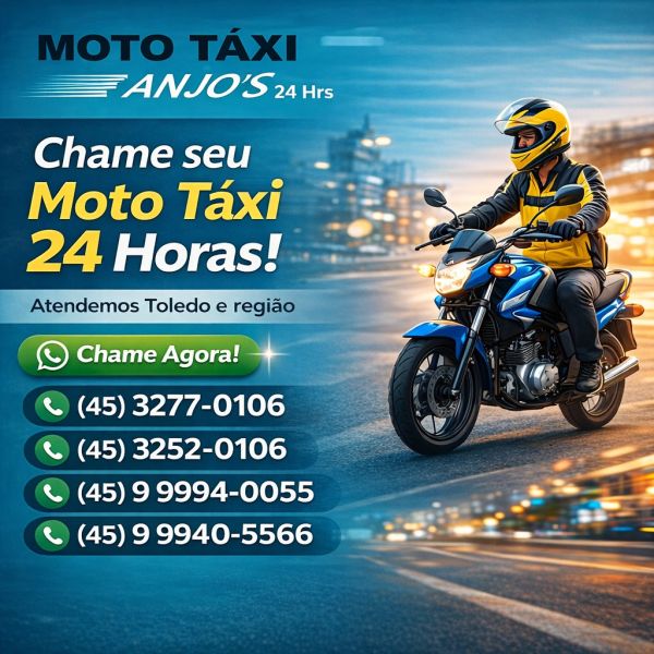 Moto Táxi Anjos de Toledo oferece atendimento 24 horas com corridas em Toledo e região; chame aqui