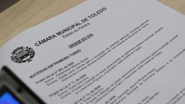 Sete projetos são aprovados em 1º turno na Câmara de Toledo; votação final será nesta terça