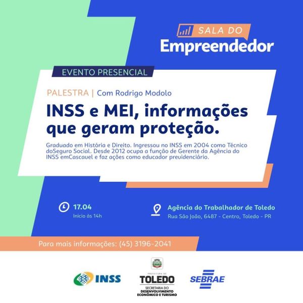 Encontro orienta MEIs sobre previdência nesta sexta-feira (17) em Toledo