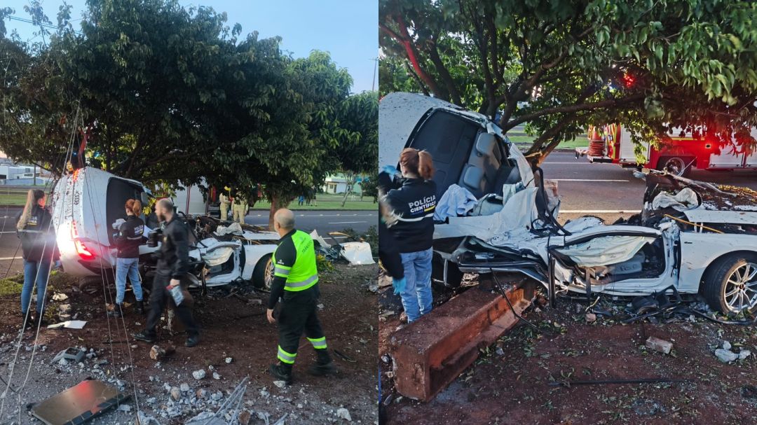 Audi colide violentamente contra poste em Cascavel e casal morre