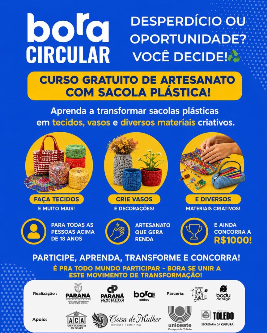 Projeto gratuito ensina como transformar sacolas plásticas em fonte de renda em Toledo