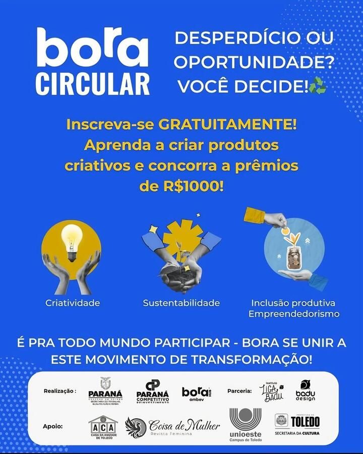 Bora Circular, formação gratuita de empreendedorismo sustentável, chega em Toledo