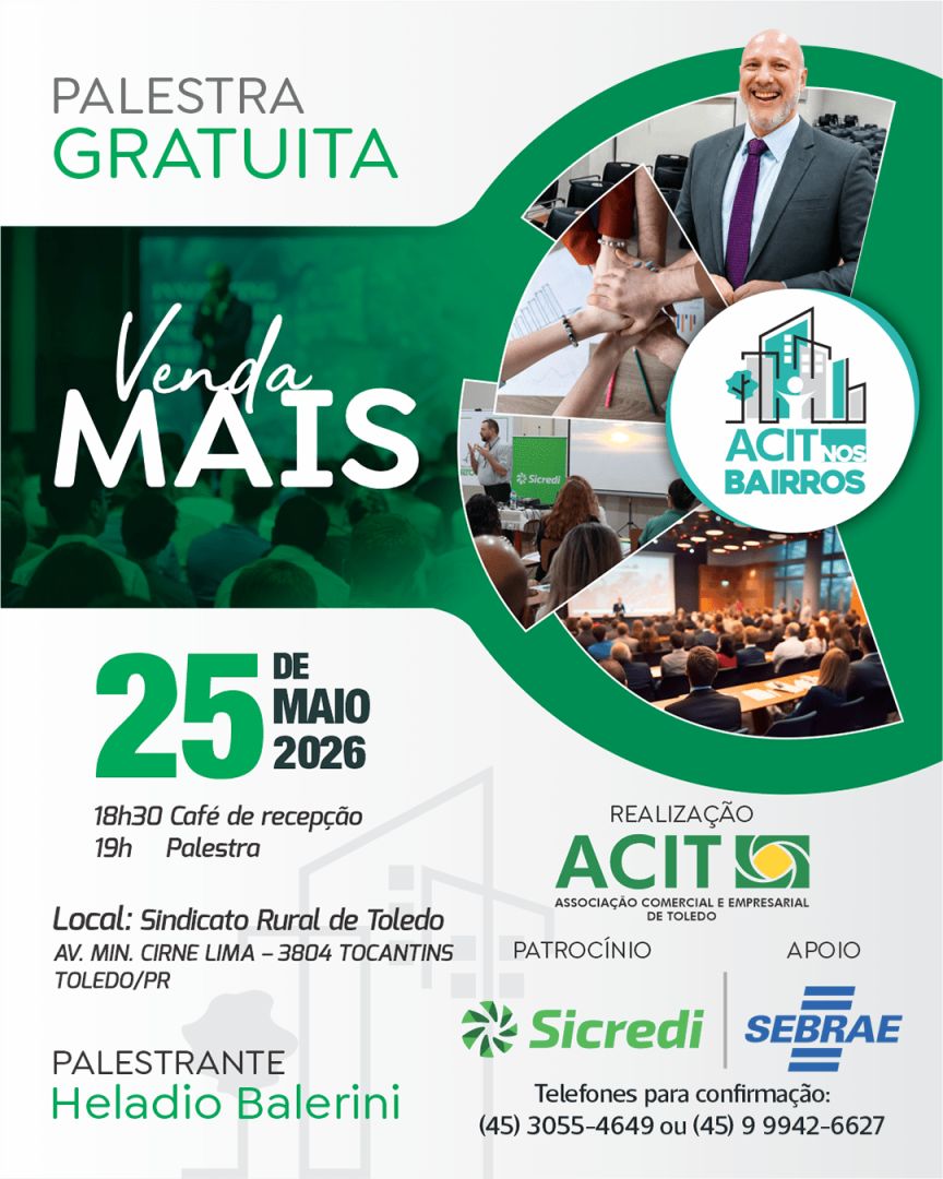 ACIT promove palestra “Venda Mais” voltada a empresários do Grande Jardim Coopagro no dia 25 de maio