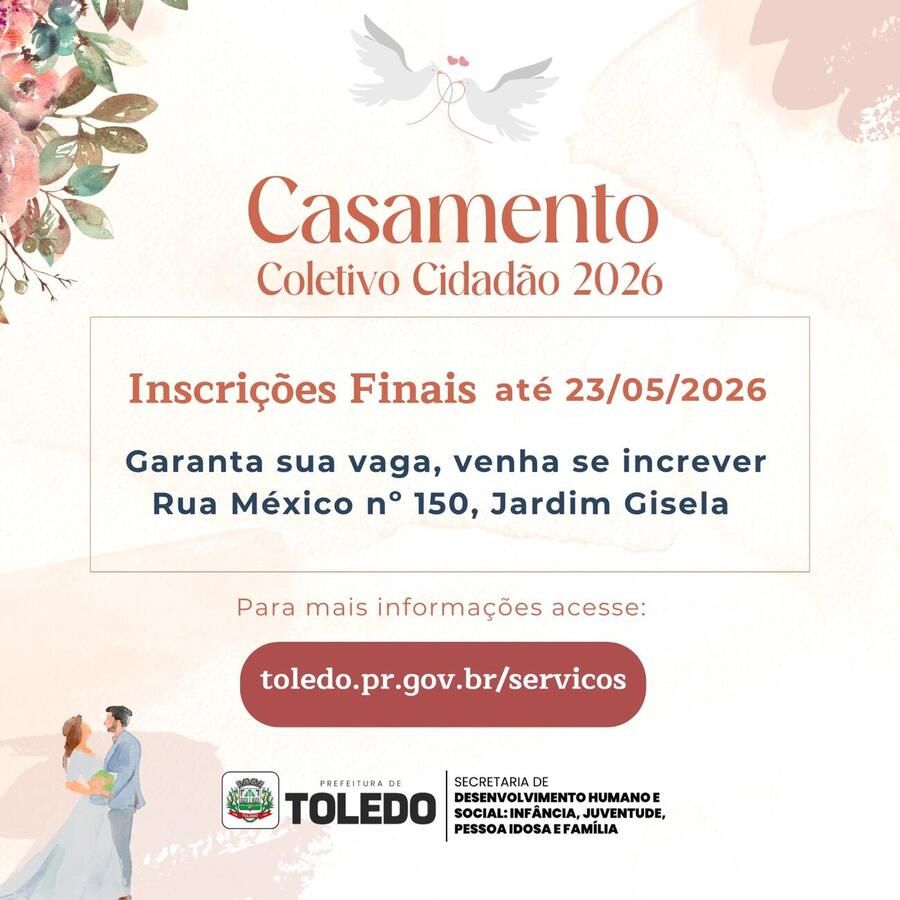 Inscrições para Casamento Coletivo Cidadão 2026 são prorrogadas até sábado (23)