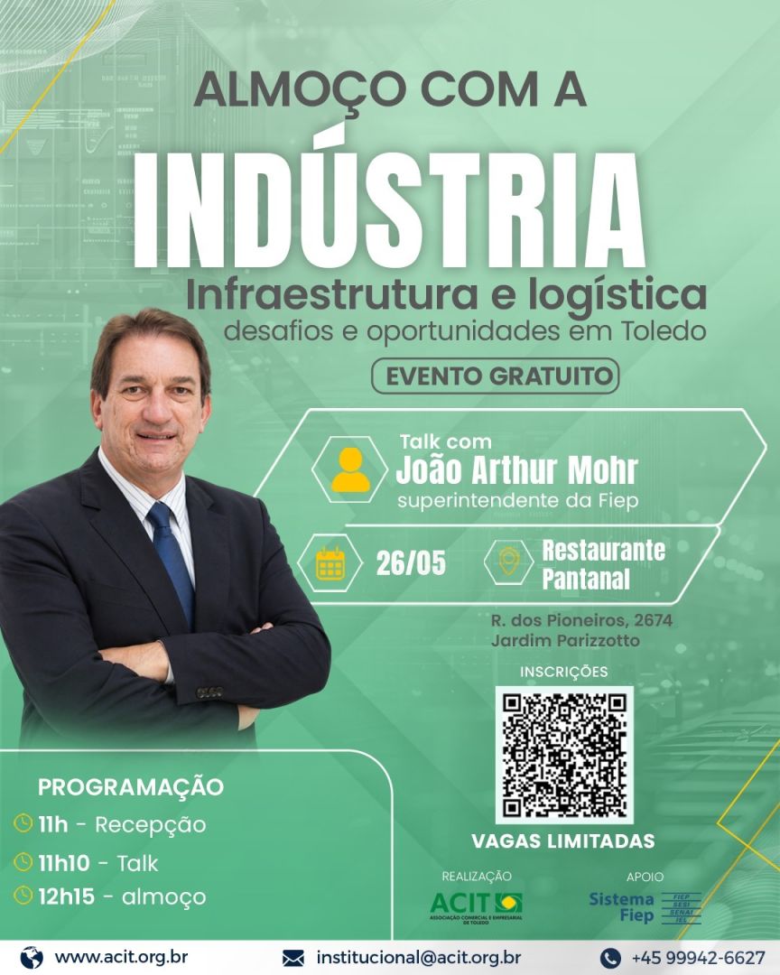 Mês da Indústria: ACIT promove ‘Almoço com a Indústria’ no dia 26 de maio