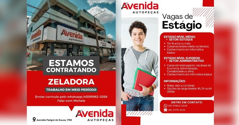 Avenida Autopeças abre 3 vagas de emprego em Toledo