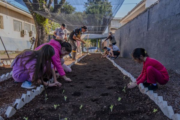 Alunos da Escola Municipal Reinaldo Arrosi recebem projeto de horta comunitária
