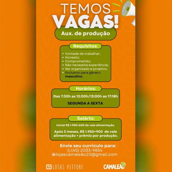 Indústria de Móveis Camaleão contrata Auxiliar de Produção em Toledo