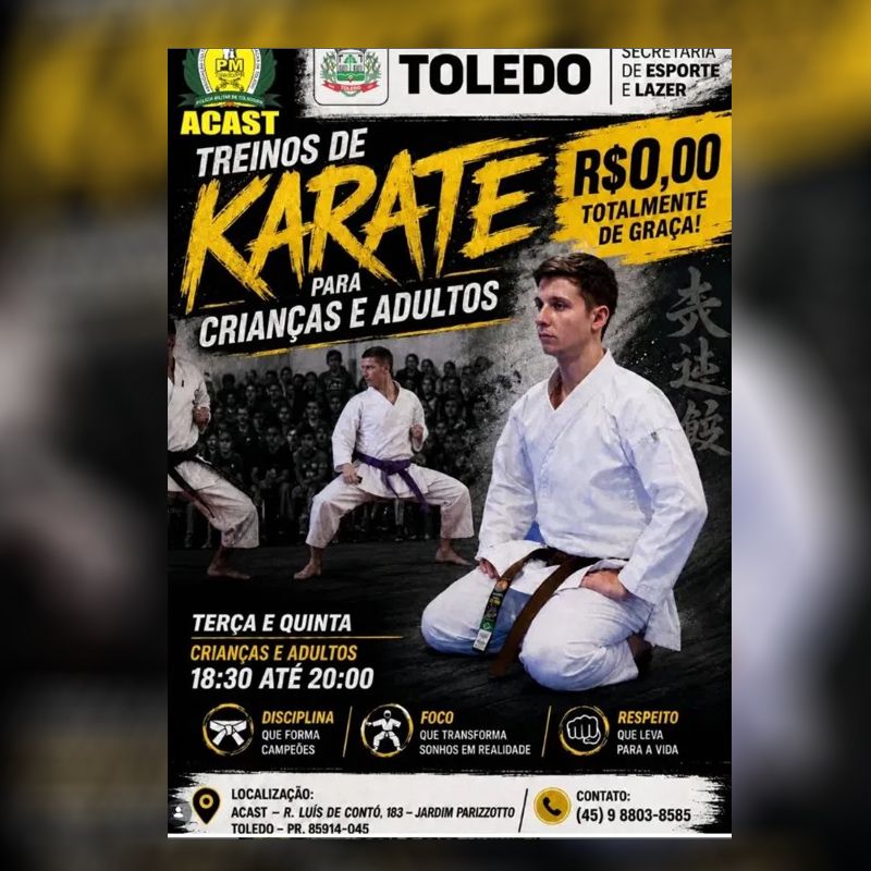 ACAST oferece treinos gratuitos de karatê para crianças e adultos em Toledo