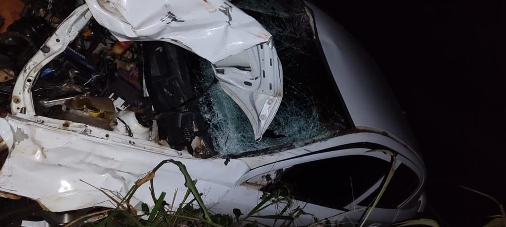 Astra fica destruído após atingir animais soltos na PR-364 entre Palotina e Terra Roxa