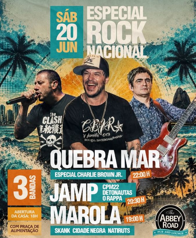 Marola, Jamp e Quebra Mar se apresentam no  Abbey Road Pub no sábado (20); garanta o seu ingresso aqui