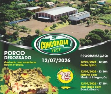 20ª Concórdia Fest ocorre dia 12 de julho em Concórdia do Oeste com porco desossado e shows