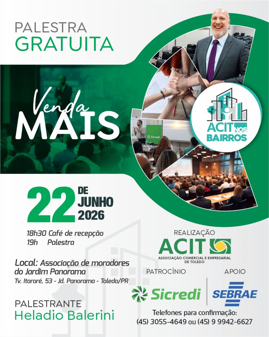 ACIT promove palestra sobre vendas no Jardim Panorama na segunda-feira, dia 22 de junho